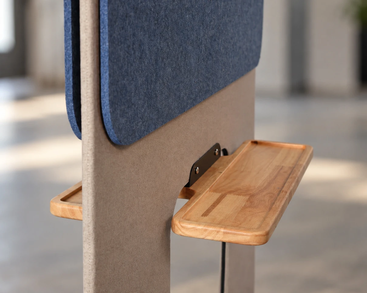 Attuny screen solid wood accessory and pen tray detail