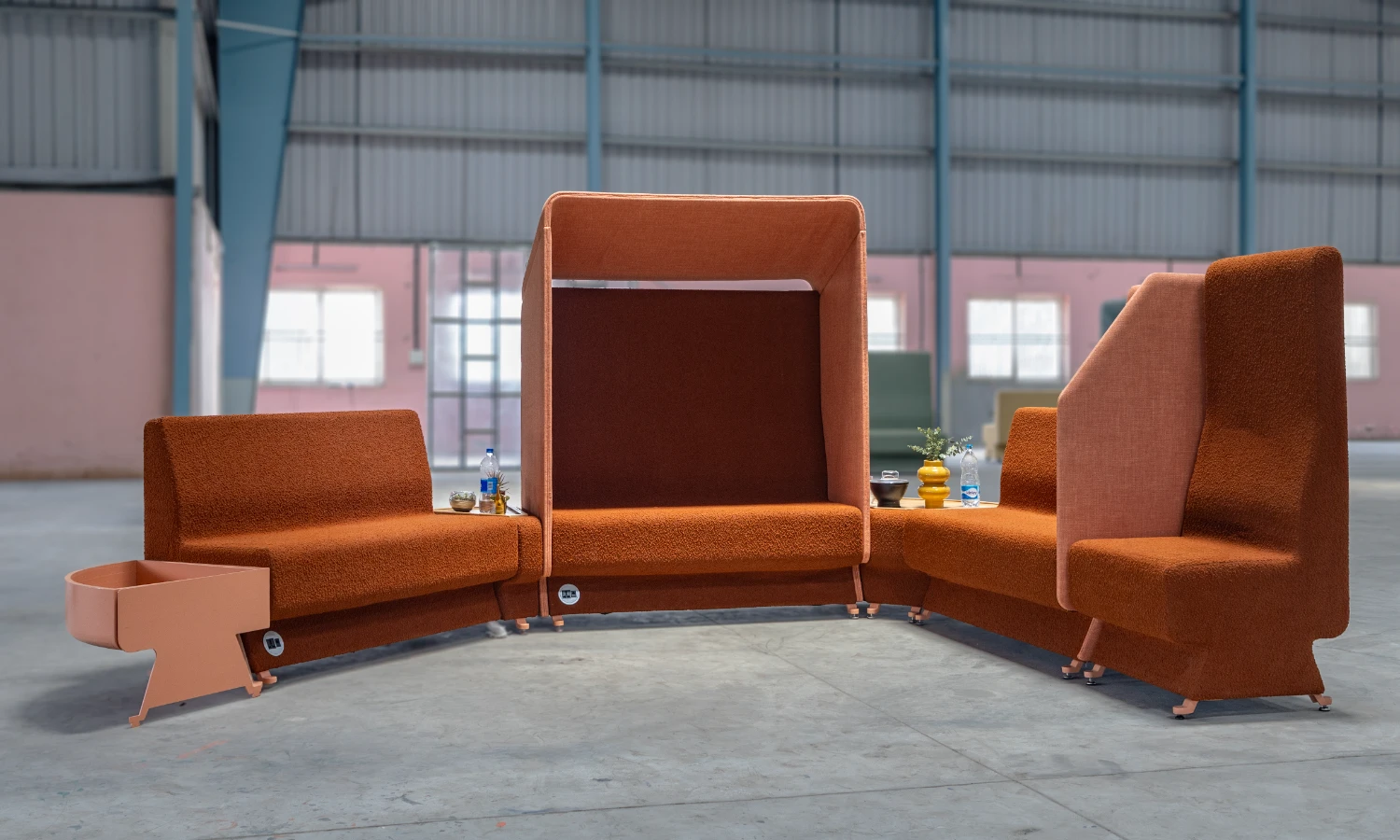 Attuny sync terracotta modular lounge cluster with central canopy pod